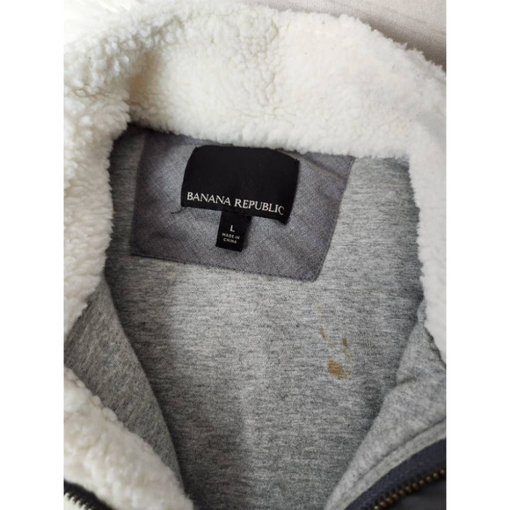 Banana‎ Republic Womens Sherpa Vest White Gray Full Zip Snap Insulated Pockets L - Picture 5 of 6